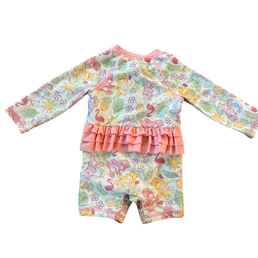 Care Bears Baby Rash Guard Swimsuit 3/6M Tropical One Piece Pink Ruffle